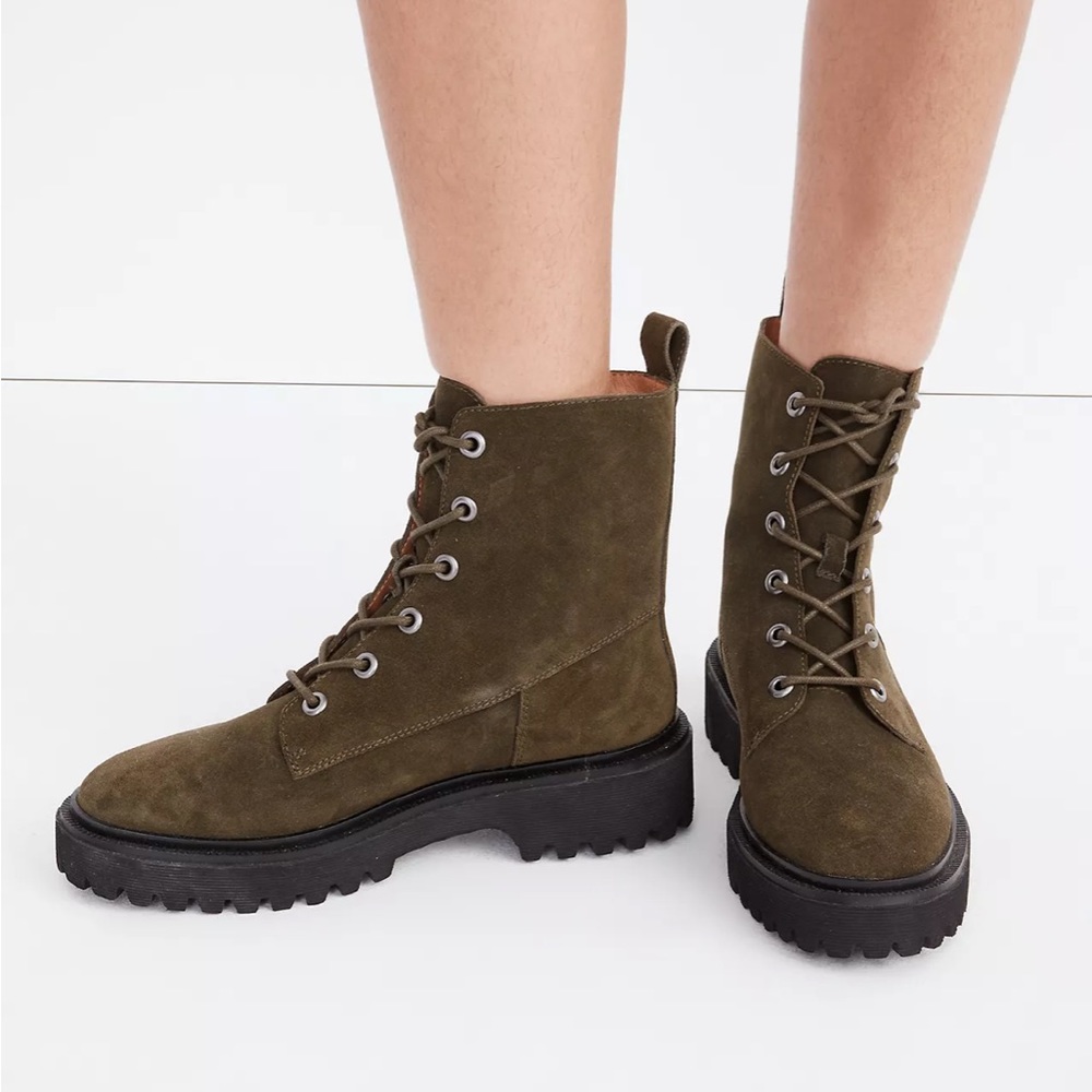 ‼️SOLD‼️Madewell The Rayna Lace-Up Lugsole Boot in Suede, Cargo Green, 7.5